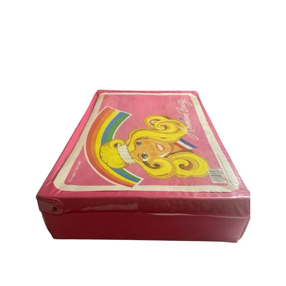 Vintage Barbie Doll Clothing Case American Beauty 1984 Pink Rainbow 80s